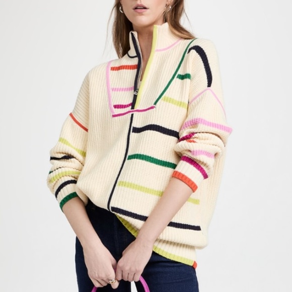 NEW STAUD Hampton Sweater - Cream Rainbow Multi - Picture 2 of 13